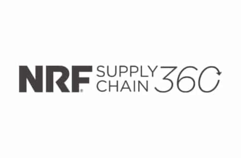 NRF Supply Chain 360 logo in black text on a white background, with the number 360 featuring an arrow forming a circular motion around the zero.