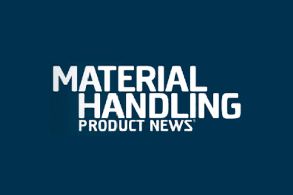 White text on a dark blue background reads Material Handling Product News.