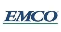 The EMCO logo features the word EMCO in bold, blue uppercase letters with a thin green line underneath, reflecting a professional style—ideal for those looking to open new doors in FY24 with enVista, a leader in supply chain for manufacturing and retail.