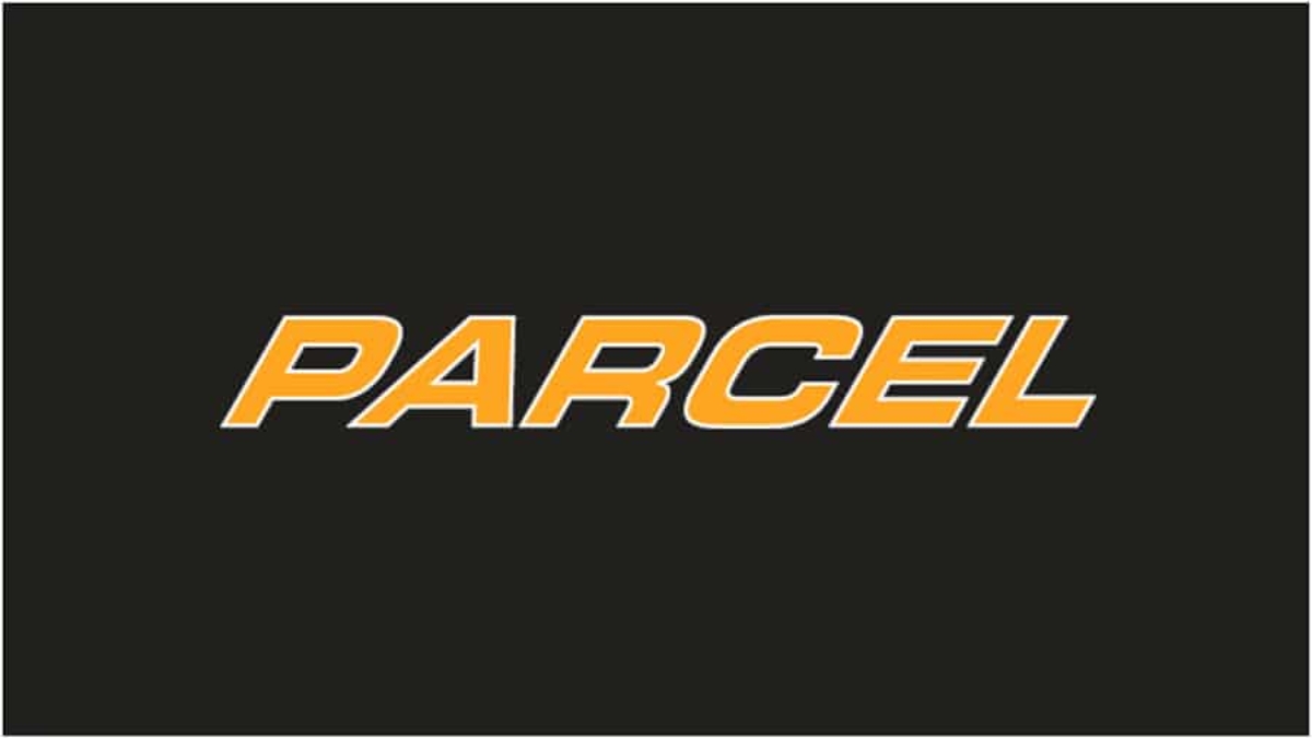 The word PARCEL is written in bold, yellow, italicized letters with a white outline on a dark background.