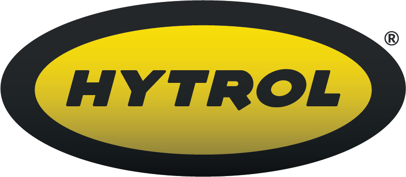 Hytrol logo featuring the word HYTROL in bold, black letters on a yellow oval background with a black border and a registered trademark symbol, representing quality and reliability for hytrol replacement parts.
