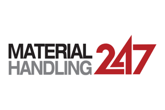 Logo with the words Material Handling in black and gray text, followed by large red numbers 247 written together, representing Material Handling 24/7.