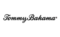 Tommy Bahama logo in black cursive font on a light gray background.