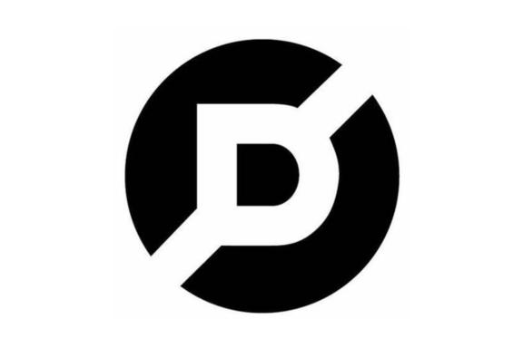 A bold, black circle with a white diagonal line cutting through it from top right to bottom left. The negative space inside the circle forms the letter D.