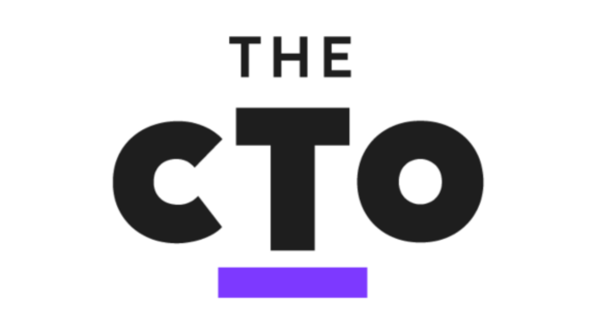 The image features the words THE CTO in bold black letters on a white background, with a thick purple underline beneath the letters TO.