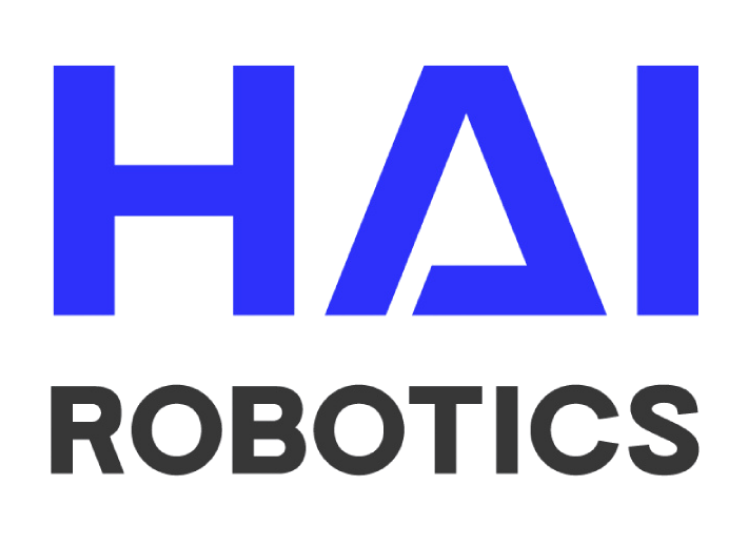 Logo with bold blue letters spelling HAI on top and bold black letters spelling ROBOTICS underneath, showcasing a modern look inspired by the RAAS (Robotics as a Service) industry on a light background.