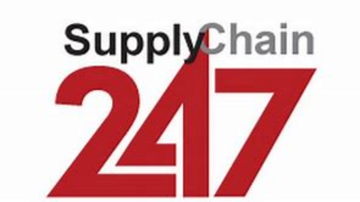 Logo with the words Supply Chain in black and gray text above large red numbers 247, referencing 24/7 supply chain services. The design’s clean white background highlights efficiency, hinting at warehouse robotics innovation.