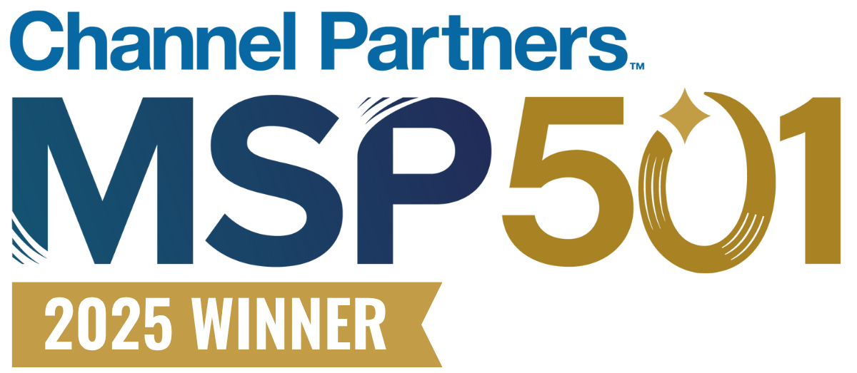 Channel Partners MSP 501 logo with 2025 Winner in a gold banner, signifying an award or recognition.